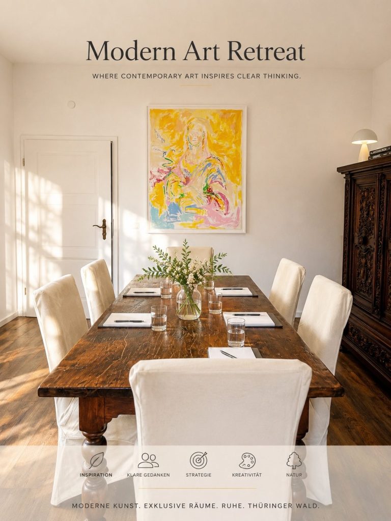 Zeitgenössische Kunst schafft eine inspirierende Umgebung für Strategietage, Workshops und Executive Meetings.