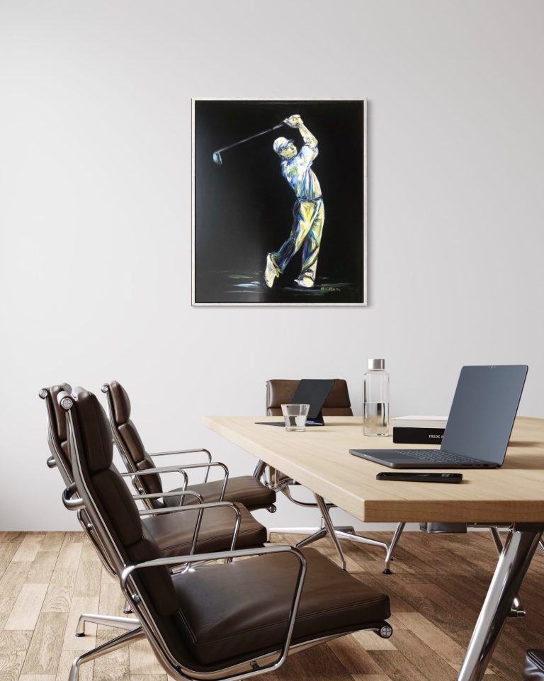 Golfkunstwerk "Der Abschlag", 120 x 100 cm, für mehr Infos auf das Bild klicken