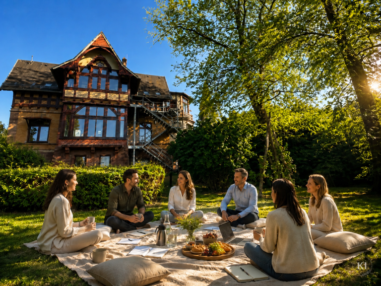 Lichtdurchflutete Räume, moderne Kunst und ein parkähnlicher Garten schaffen die ideale Umgebung für Business-Workshops, Teambuilding und kreative Unternehmensveranstaltungen. Die Kulturvilla – Ihr Ort für erfolgreiche Teamtage