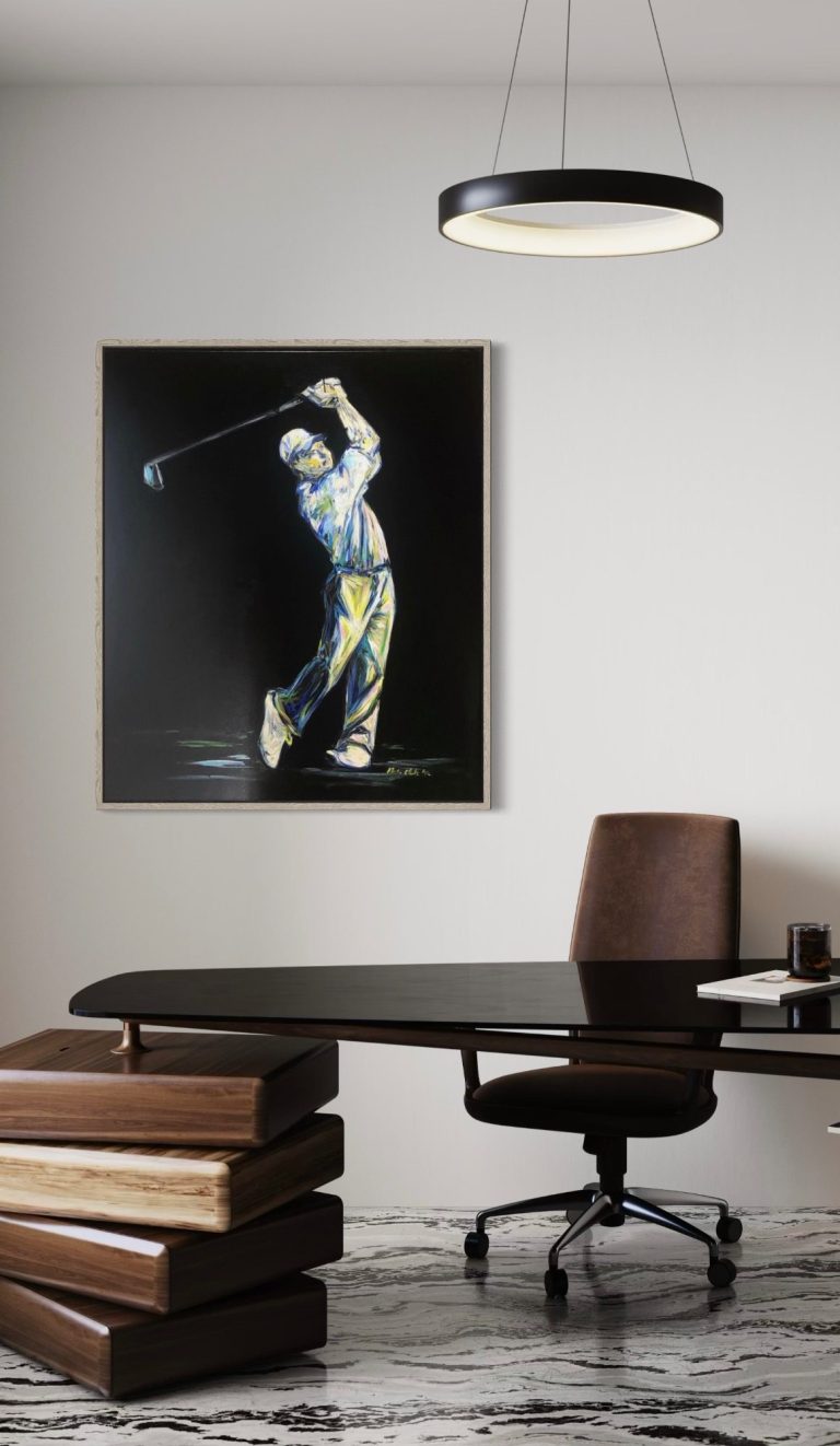 Golfkunst für das Büro, 120 x 100 cm, der Abschlag, 6400 Euro