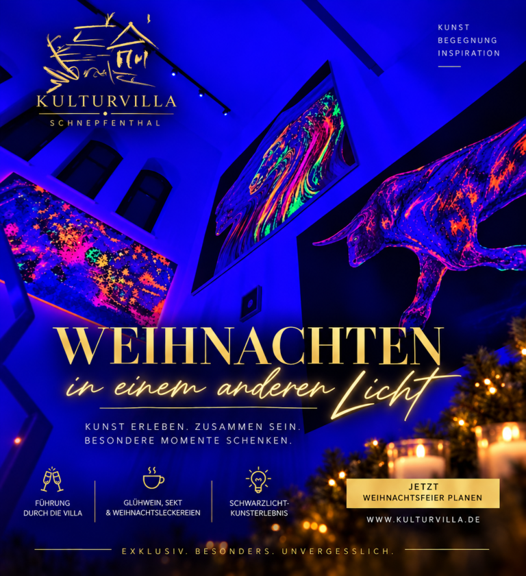 Ein Flyer für die Veranstaltung „Art & After Work“ in der Kulturvilla mit Details und Datum.